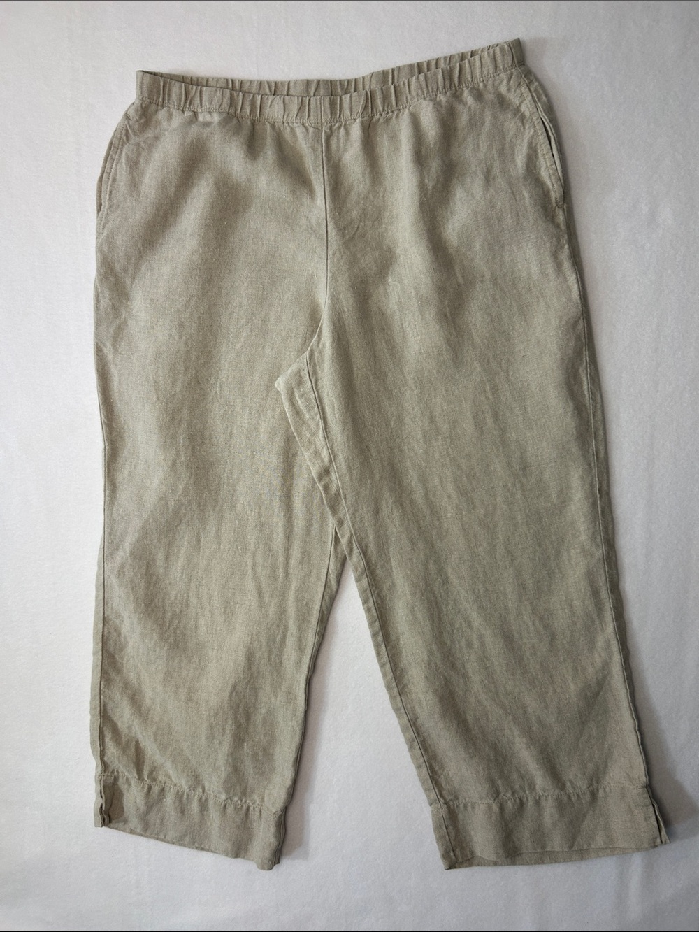 J. Jill Women's Cropped 100% Linen Pants in Light Khaki